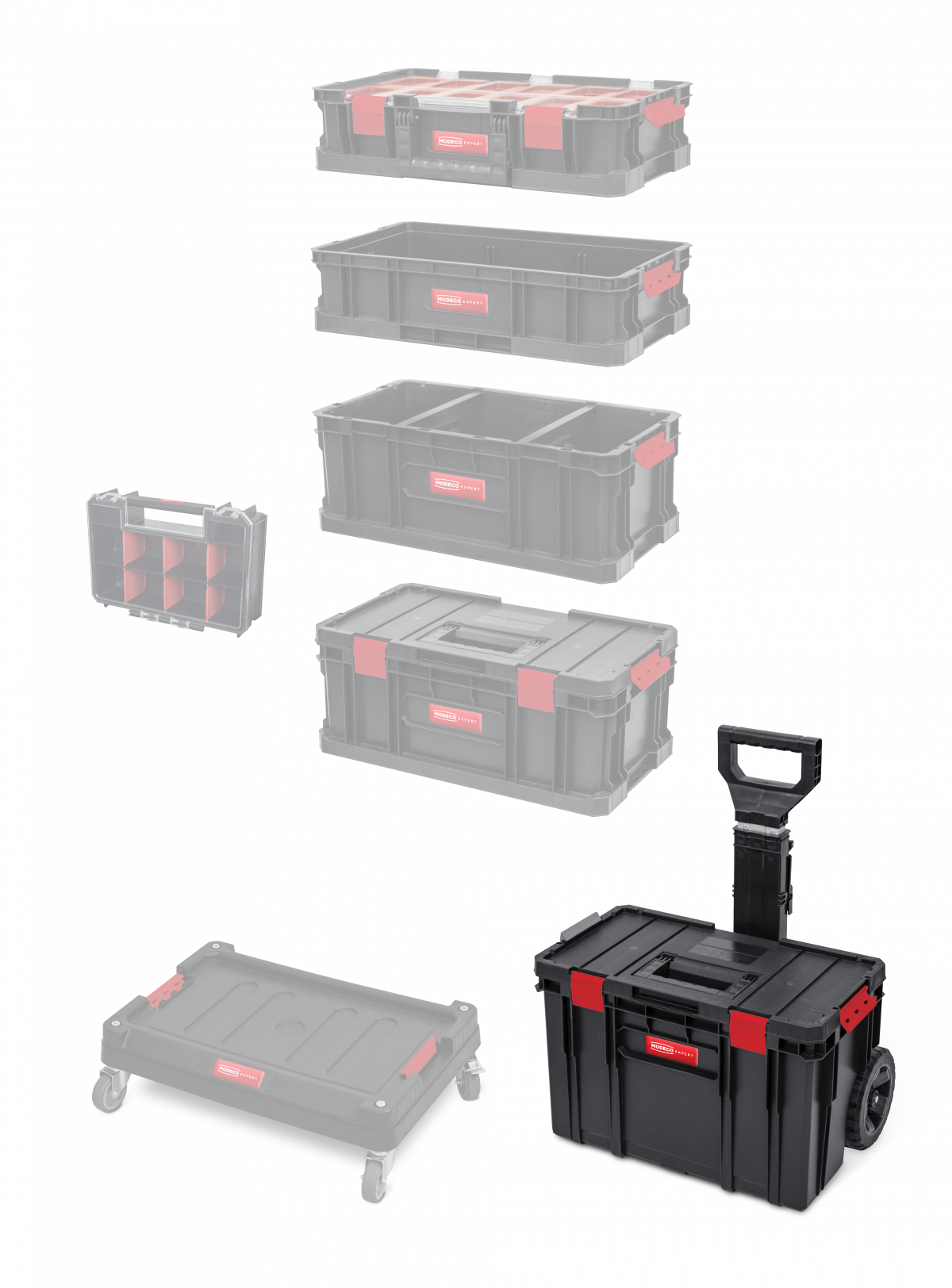 MN-03-172 Multi Storage System, box with 38 l wheels + compartments with organizer