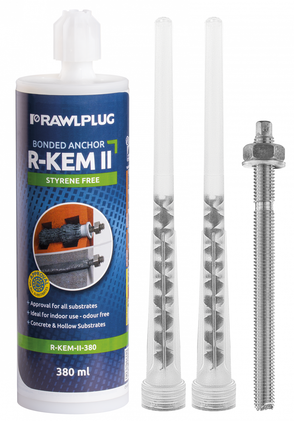 R-KEM II för gängstång/pinnskruv i massiva och porösa material