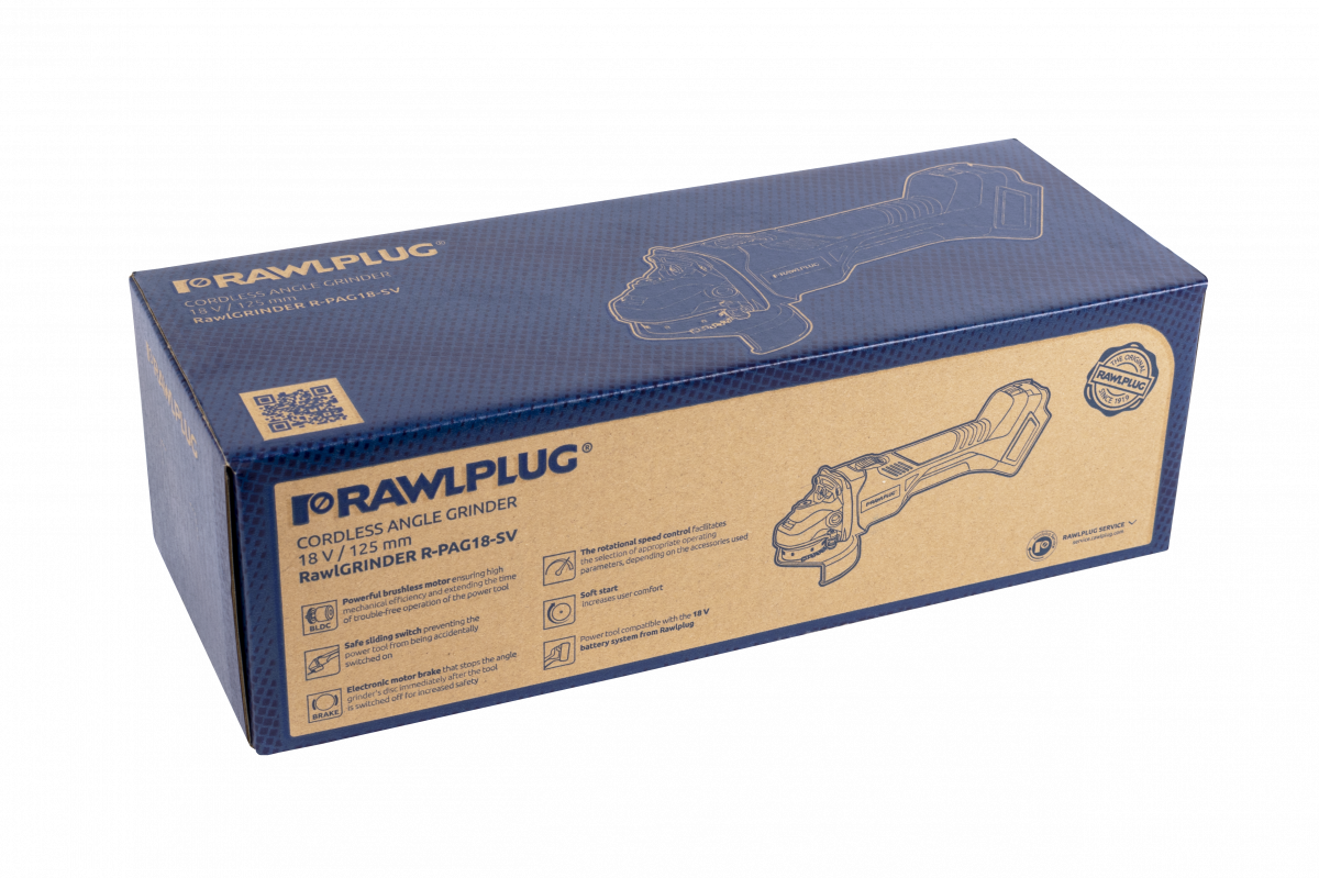 R-PAG18-SV-XS Cordless RawlGrinder 18V 125mm bare tool, in a cardboard box