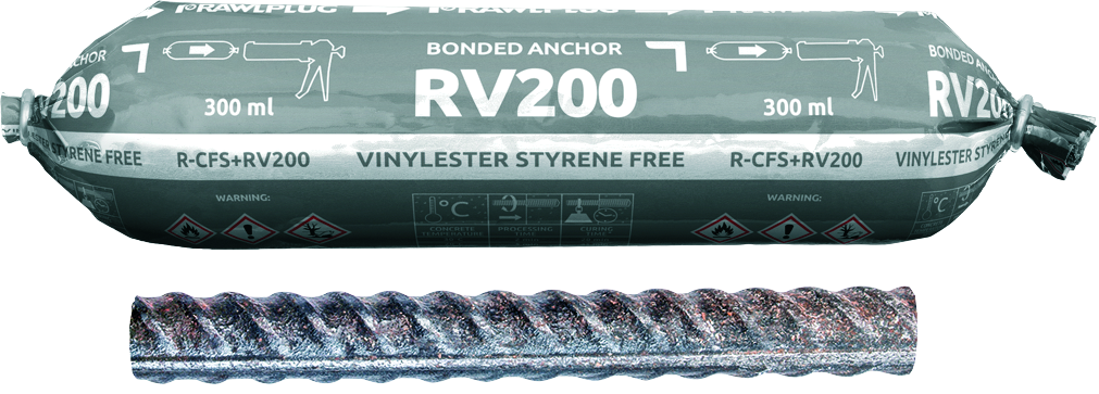 RV200 su vėliau montuojamu armavimo strypu (CFS+)