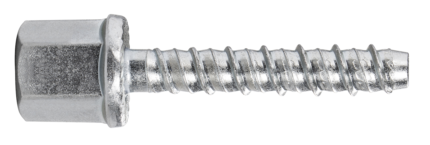 R-LX-I-ZP-univerzální šroub do betonu s povrchovou úpravou galvanického zinkování s šestihrannou hlavou, integrovanou podložkou a vnitřním závitem pro sériové kotvení